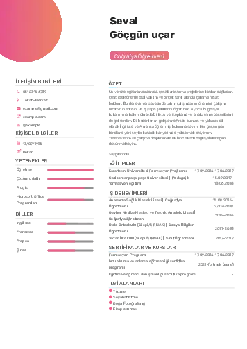 Coğrafya Öğretmeni CV Örnekleri cv indir